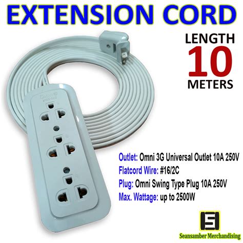 Meters Extension Cord With Omni Gang Universal Outlet And Swing