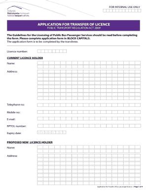 Fillable Online Nationaltransport Application For Transfer Of Licence