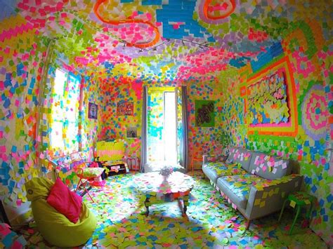 Crazy Room Covered In Sticky Notes Oo Arte Post It Post It Art