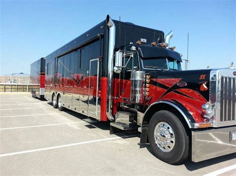 Black And Red Peterbilt Rv With Matching Trailer Big Trucks Big Rig