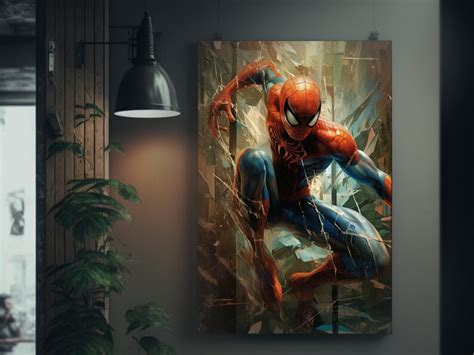 Spider Man In Shattered Glass Suit Comic Book Style Poster Photorealistic And Highly Detailed