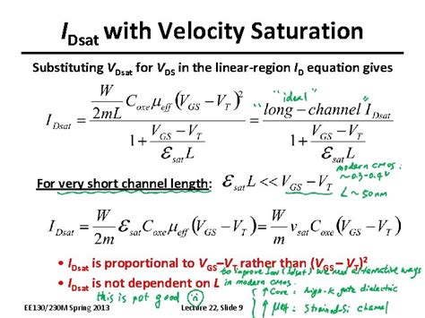 Lecture Outline The Mosfet Contd Velocity Saturation