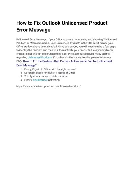 Ppt How To Fix Outlook Unlicensed Product Error Message Powerpoint