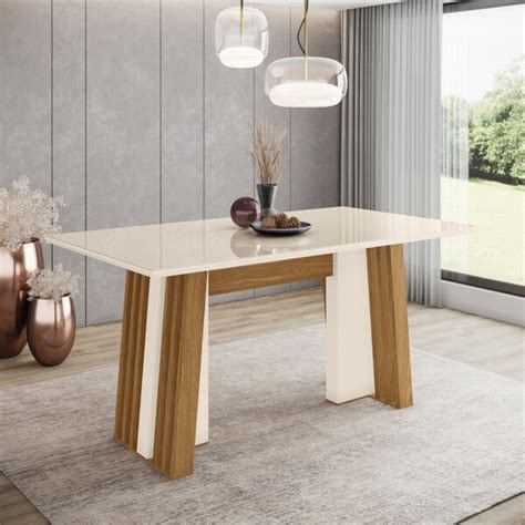 Mesa De Jantar Tampo Mdf E Vidro Canto Reto Cm Stela Henn