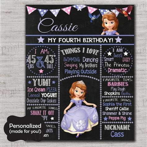 Sofia The First Birthday Sign Sofia The First Chalkboard Printable Sign