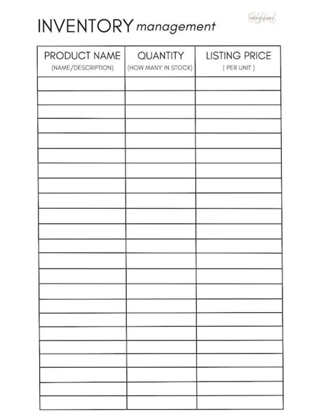 Printable Simplified Inventory Management Tracker Sheet For Small