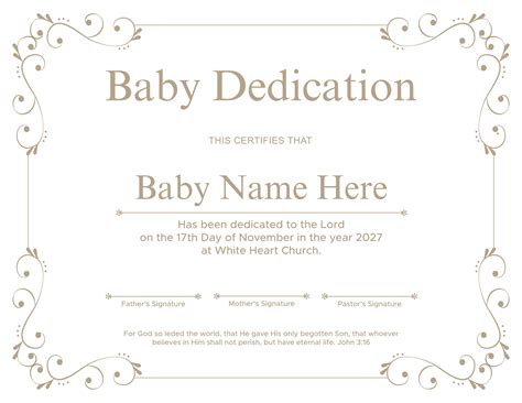 Free Baby Dedication Certificate Editable And Printable Off