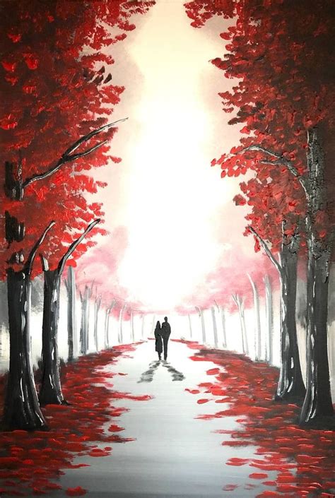 Through The Red Trees 5 Painting | Fall canvas painting, Red art painting, Red paintings canvas