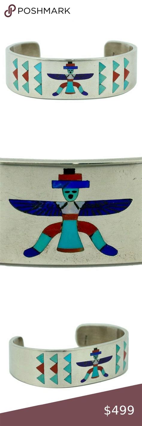 Vintage Zuni Signed Rn Laconsello Zuni Sterling Gem Stone Inlay