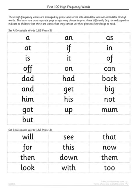 First 100 High Frequency Words Easy Read Organised By Phase Teaching Resources