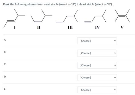 Solved Rank The Following Alkenes From Most Stable Select Chegg