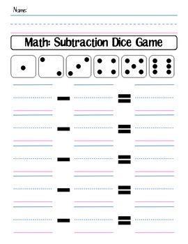 Dice Subtraction Game by Shannon Allison -- PrintPlanRepeat | TpT