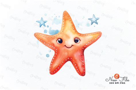 Cute Starfish Watercolor Clipart Graphic By Crafticy · Creative Fabrica