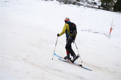 Man Climbs With Ski Touring Skis At La Pierre Saint Martin Ski Resort