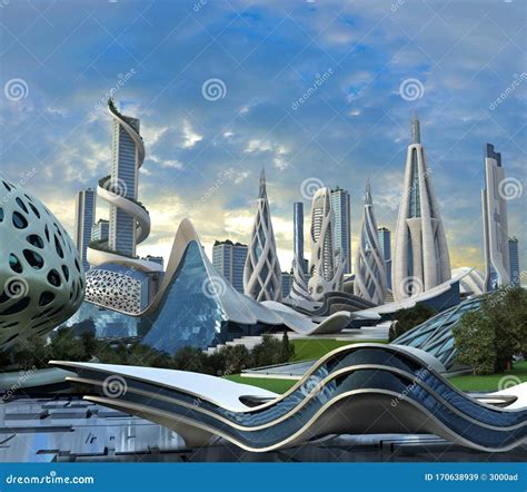 Futuristic City With Organic Sustainable Architecture Stock