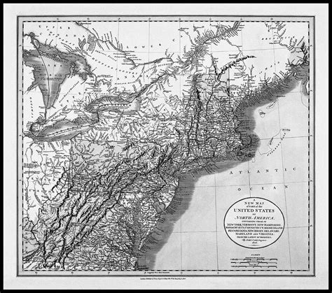 United States of North America Vintage Map 1806 Black and White ...