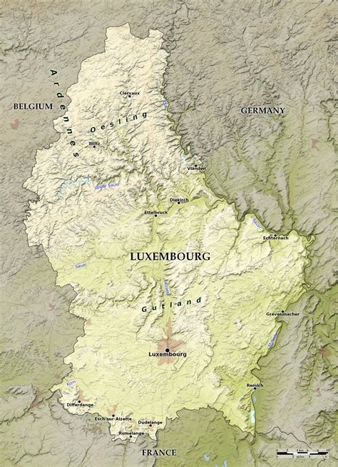 Blue Green Atlas Free Relief Map Of Luxembourg