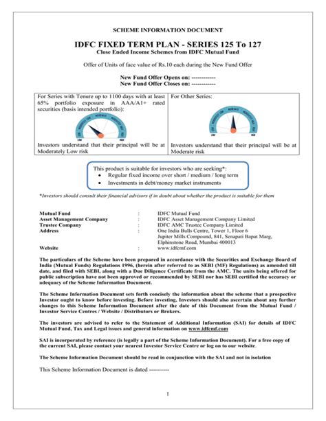 IDFC FIXED TERM PLAN SERIES 125 To 127