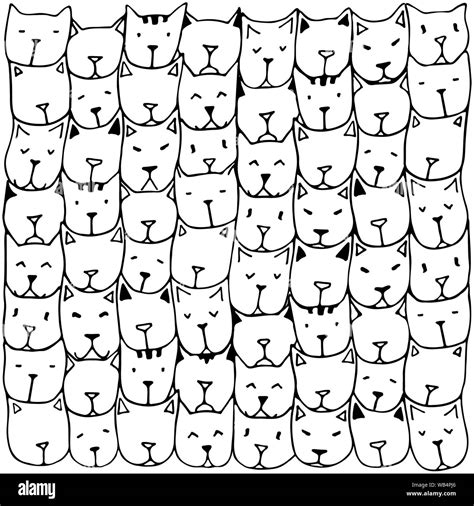 Seamles Pattern With Cute Hand Drawn Doodle Cats Vintage Vector