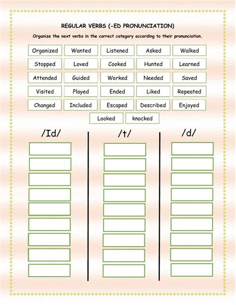 Regular Verbs Ed Pronunciation Worksheet Regular Verbs Learn