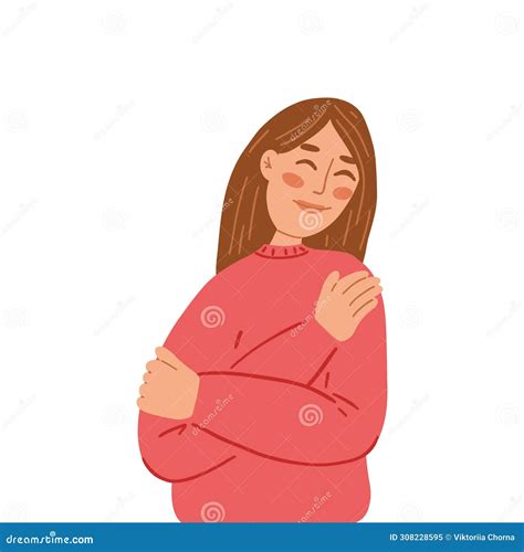 Hand Drawn Vector Illustration Of Girl Hugging Herself Self Love And Self Care Concept Stock