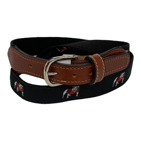 University Of Georgia Uga Ribbon Belt With Cotton Web With Leather Belt