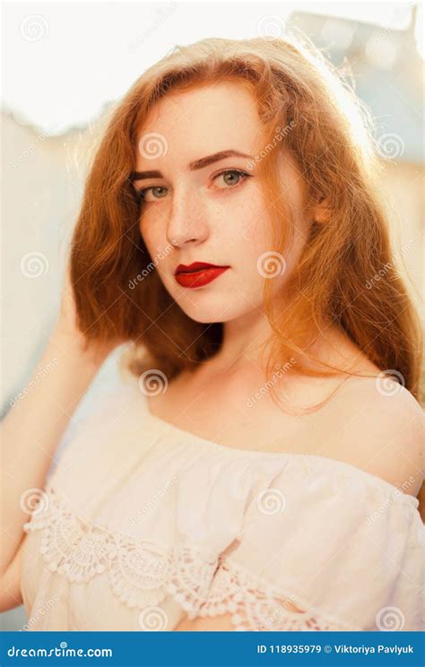 Closeup Shot Of Beautiful Red Haired Girl With Naked Shoulders P Stock Image Image Of Naked