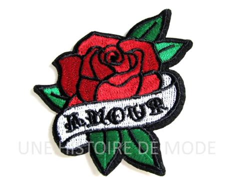 Patch brodé écusson thermocollant fleur tatoué Amour à Etsy France