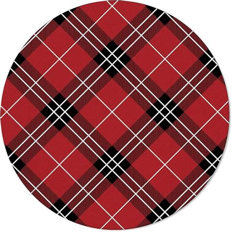 Red Plaid Area Round Rugs 4ft Tartan Check Collection Area Rug Runner