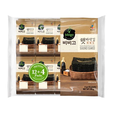 CJ Bibigo Savory Roasted Korean Seasoned Seaweed Snack 4G X 16 Lazada