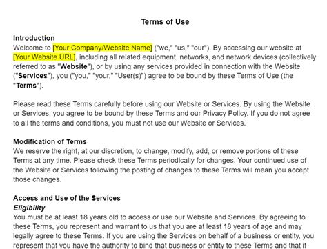 Terms Of Use Template Freshdox