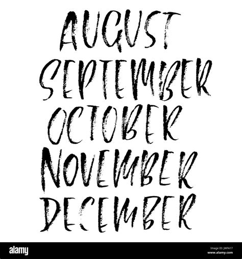 Hand Drawn Set Of Months Modern Dry Brush Lettering Names Of The