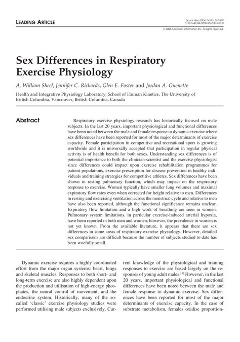 PDF Sex Differences In Respiratory Exercise Physiology