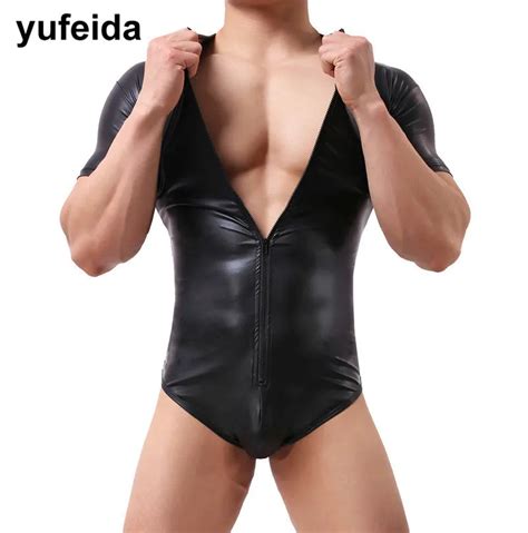 Yufeida Sexy Men S Bodysuit Men S Faux Leather Black Pu Underwear