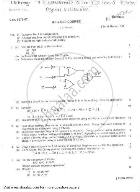 Digital Electronics 2007 2008 Be Electronics And Telecommunication Engineering Semester 3 Se