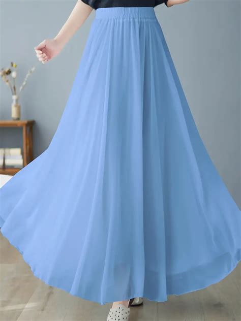 High Elastic Waist Skirts Elegant Solid Pleated Maxi Skirts Temu