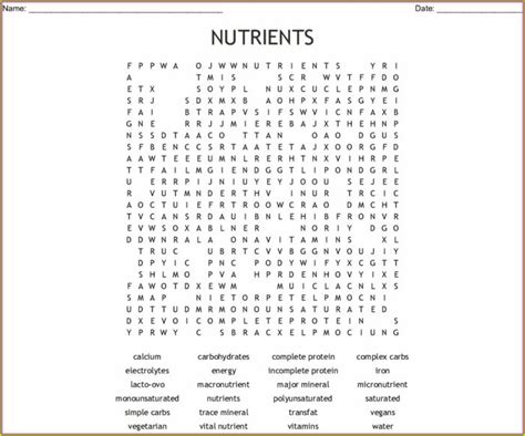 Printable Nutrition Word Search Puzzle Worksheet Resume Examples