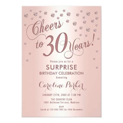 Surprise 30th Birthday Party Rose Gold Invitation