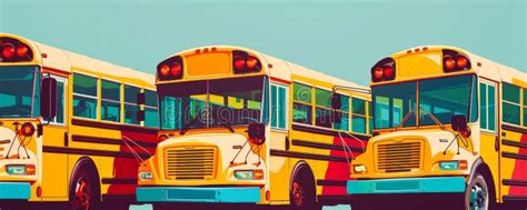 Colorful Pop Art Mockup Of School Buses Perfect For Back To School