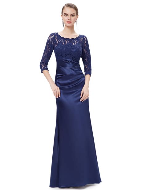 Elegant Navy Blue Lace Long Sleeve Bridesmaid Dress Budget Bridesmaid