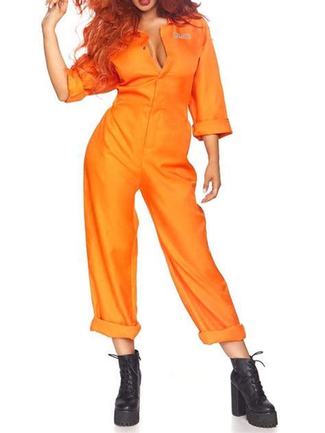 Doloam Halloween Prison Jumpsuit Costume Orange Uniform Long Sleeve