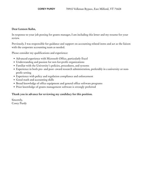 Grants Manager Cover Letter Velvet Jobs