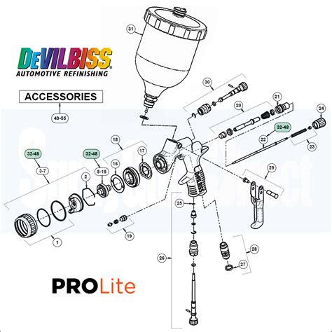 devilbiss prolite gravity spray gun parts breakdown