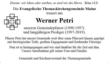 Traueranzeigen Von Werner Petri Vrm Trauer De