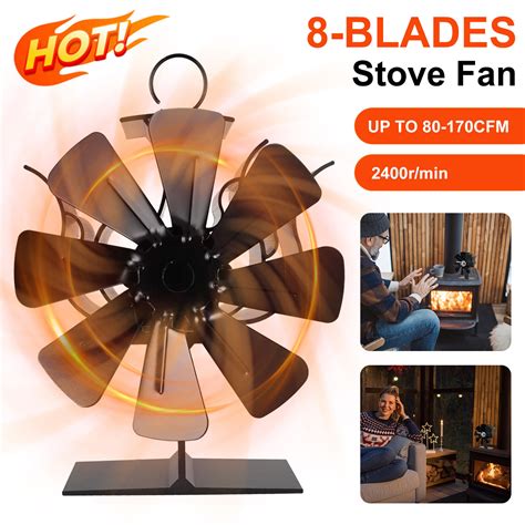 8 Blade Stove Fan Heat Powered Wood Log Burner Top Fire Burning Fan Eco