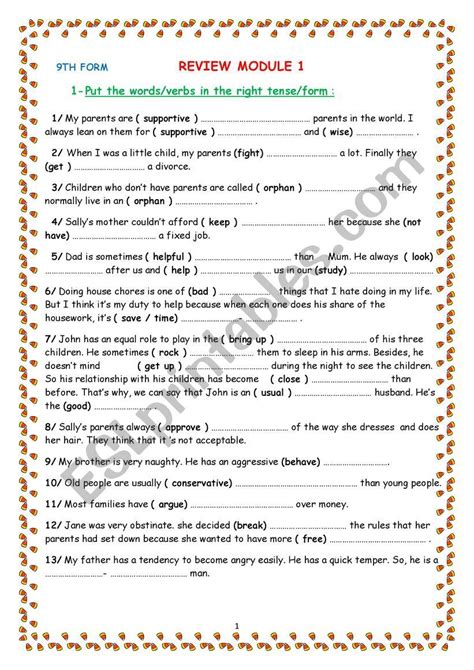 9th Form Review Module 1 ESL Worksheet By Hamzus English Lessons