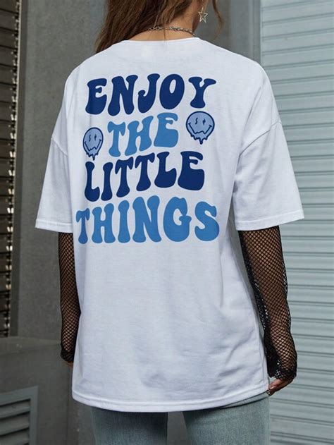 ROMWE Street Life Slogan Cartoon Face Graphic Oversized Tee SHEIN USA