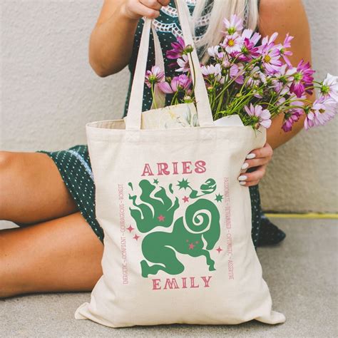 Personalized Zodiac Sign Tote Bag Custom Zodiac Gifts Aries Birthday