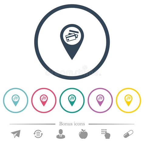 Credit Card Acceptance GPS Map Location Flat Color Icons in Round ...
