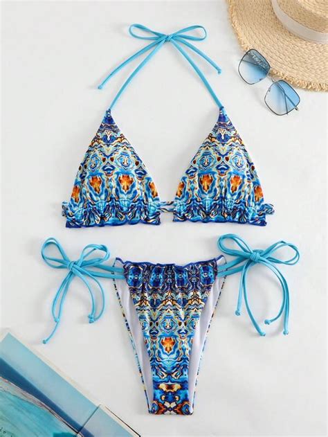 Shein Swim Bohofeel Costume Da Bagno Bikini A Triangolo Con Scollo All